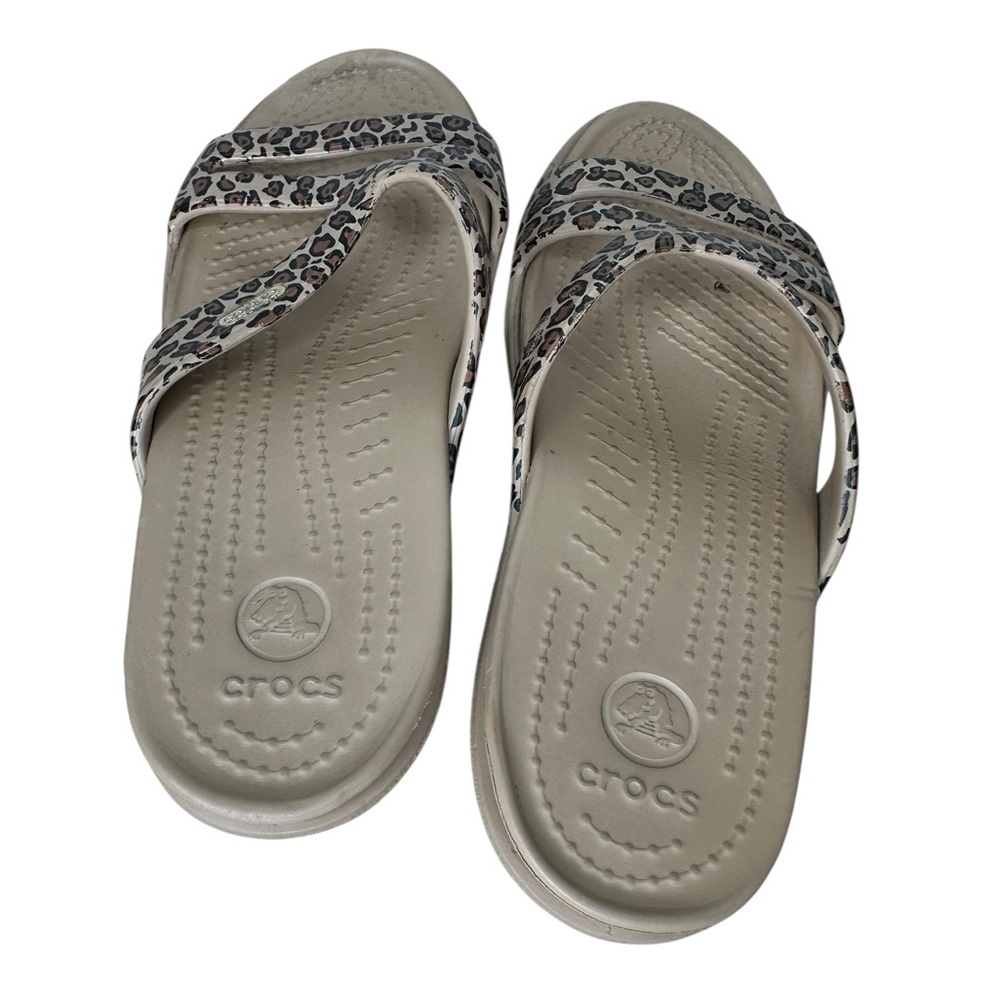 Crocs Dual Comfort Leopard Print Crossover Slip On Sandals Women's Size 7 - Picture 5 of 6